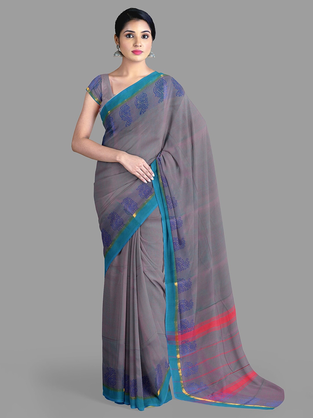 

The Chennai Silks Ethnic Motifs Pure Cotton Kanjeevaram Saree, Purple