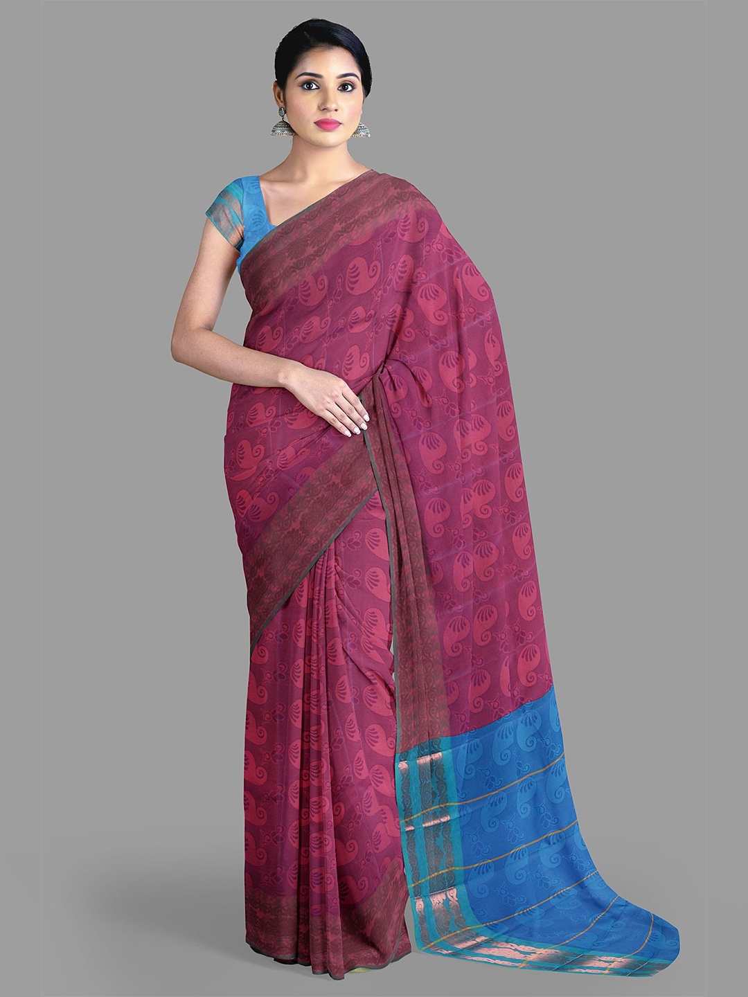 

The Chennai Silks Floral Zari Saree, Violet