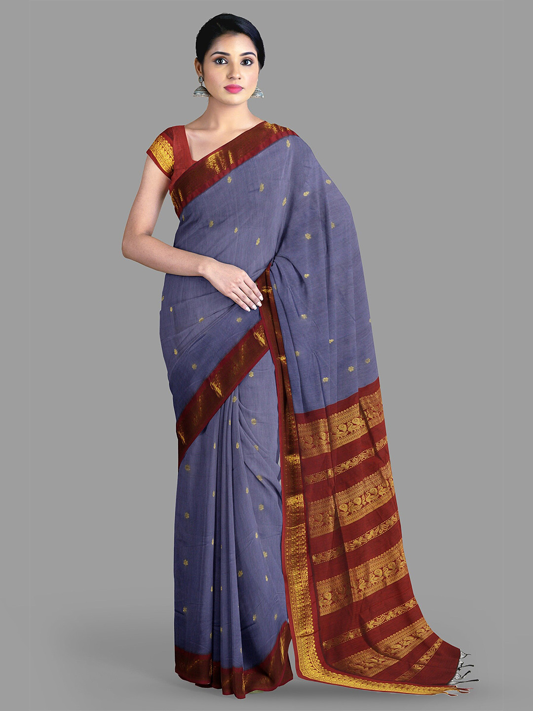 

The Chennai Silks Floral Zari Saree, Blue