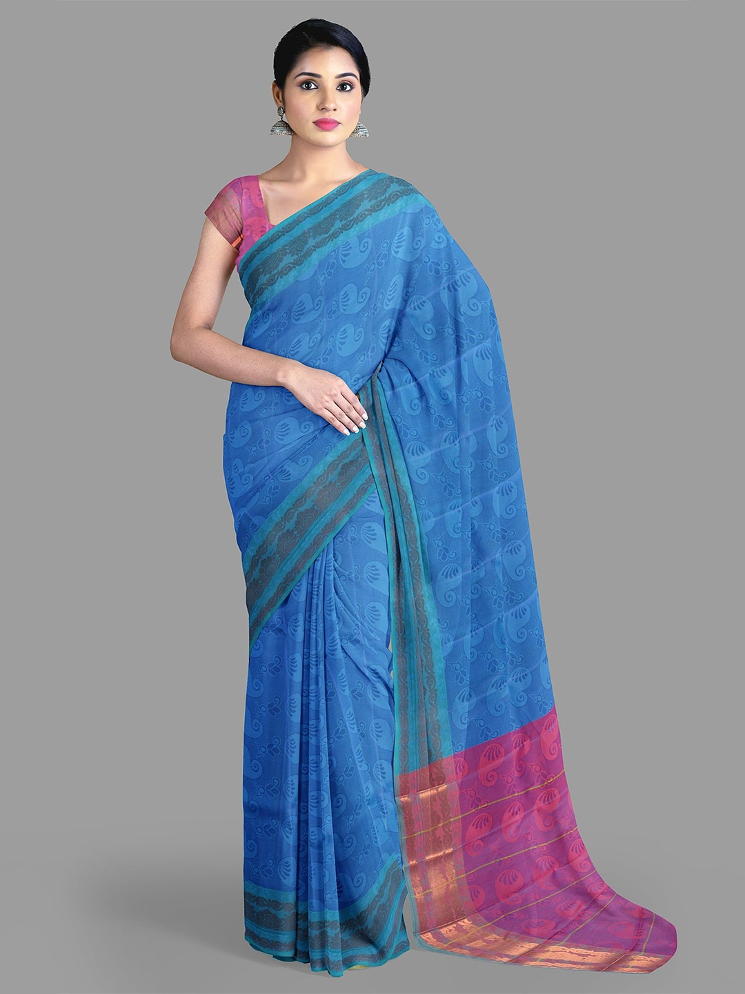 

The Chennai Silks Paisley Zari Saree, Blue