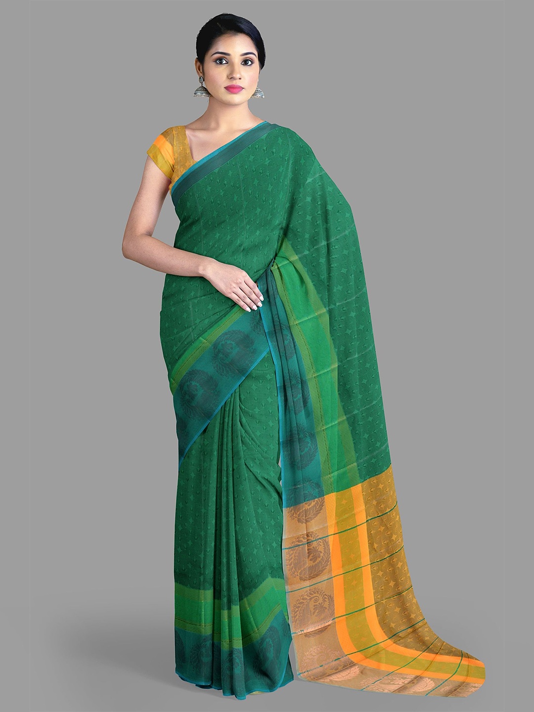 

The Chennai Silks Floral Zari Art Silk Saree, Green