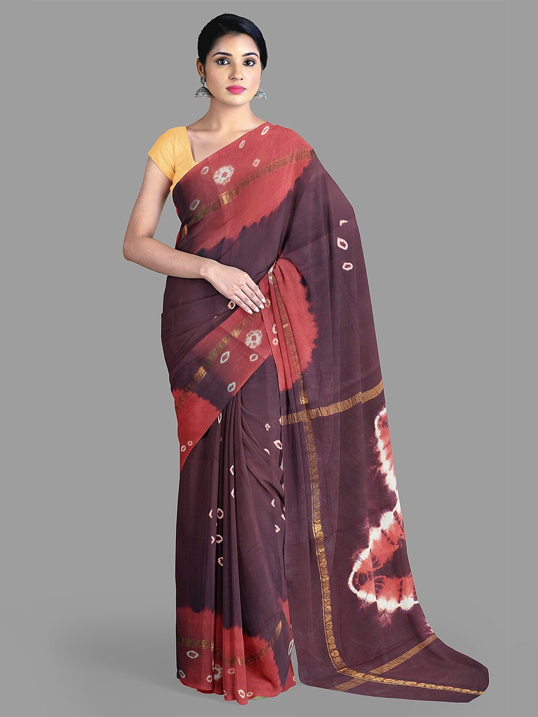 

The Chennai Silks Batik Zari Pure Cotton Sungudi Saree, Maroon