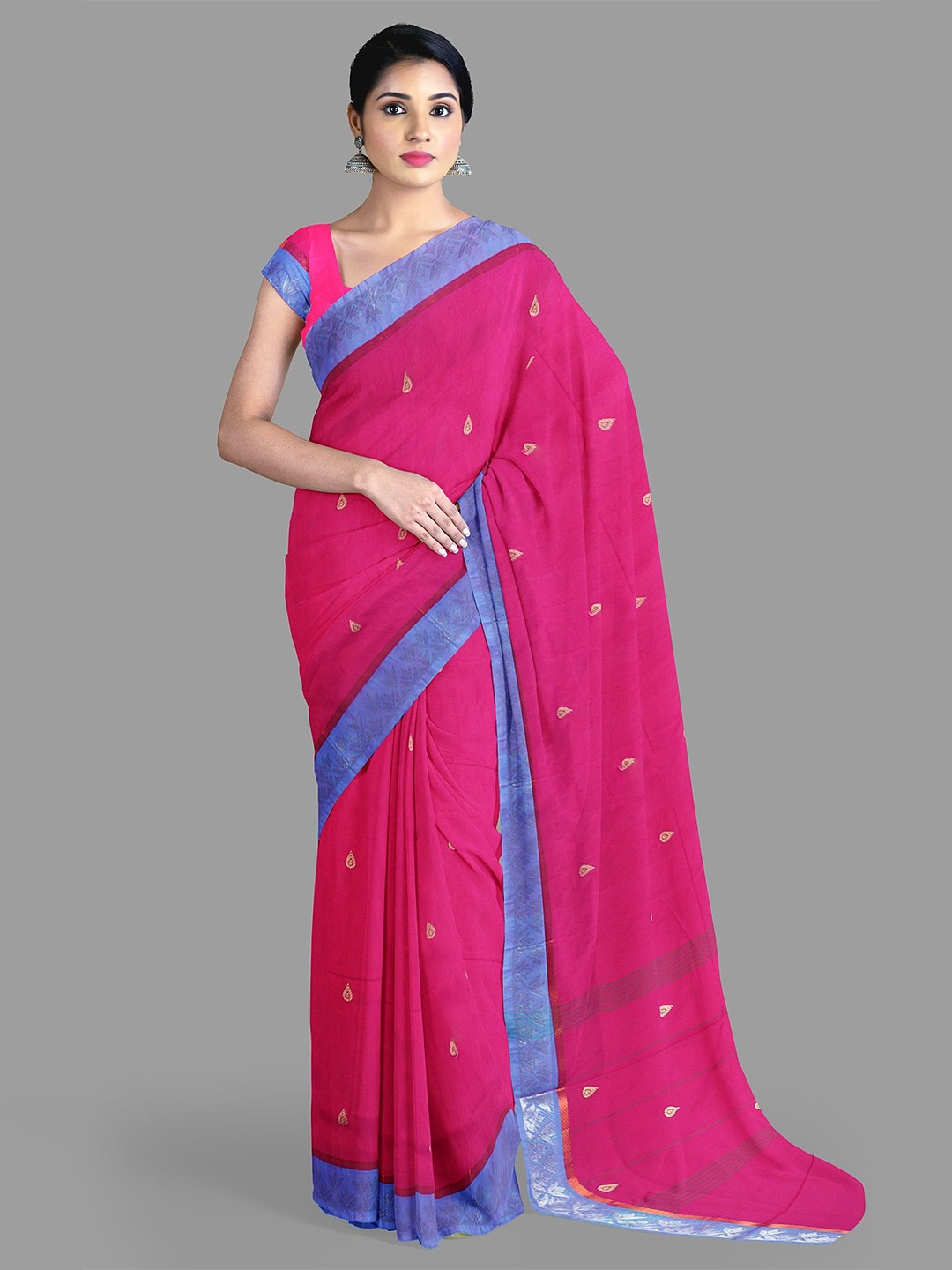 

The Chennai Silks Ethnic Motifs Zari Pure Cotton Chettinad Saree, Pink
