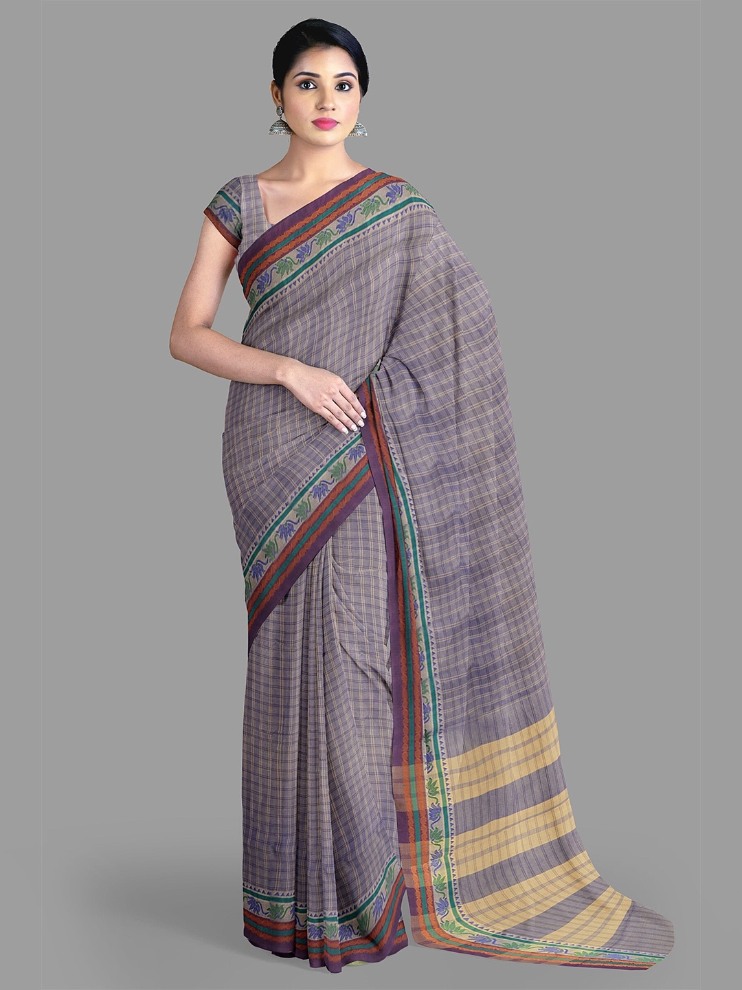 

The Chennai Silks Checked Pure Cotton Chettinad Saree, Purple
