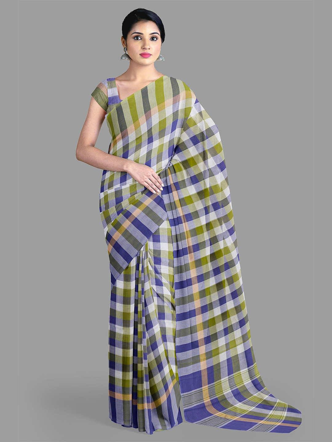 

The Chennai Silks Checked Pure Cotton Saree, White