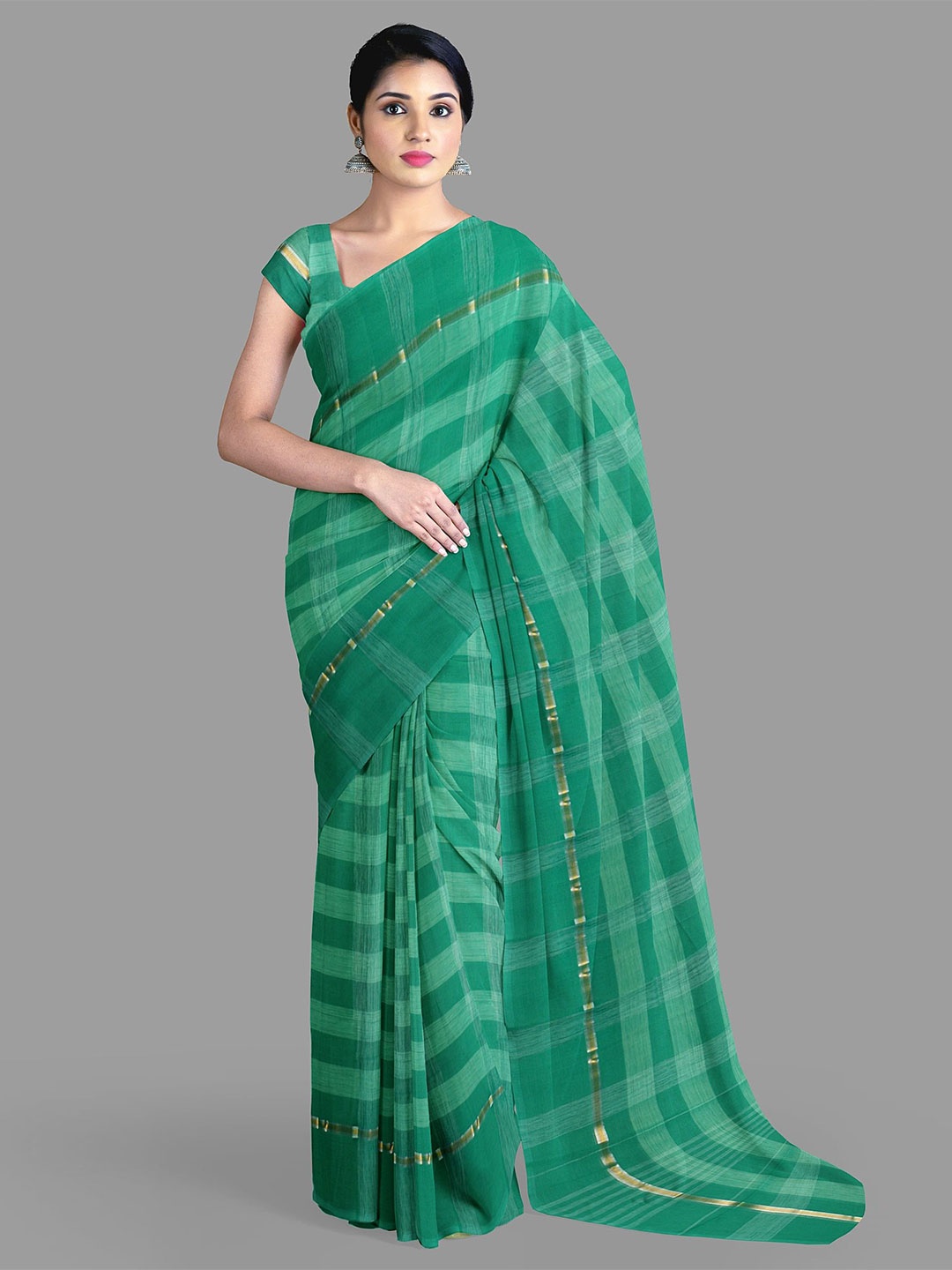 

The Chennai Silks Checked Pure Cotton Saree, Green