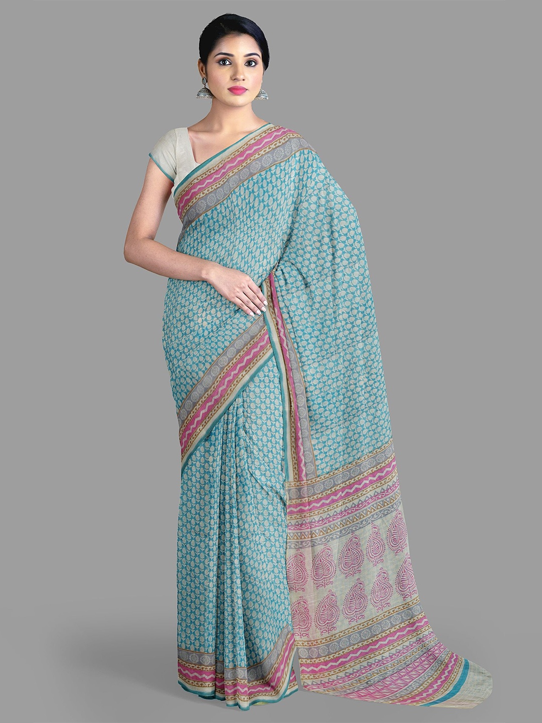 

The Chennai Silks Ethnic Motifs Chanderi Saree, Blue