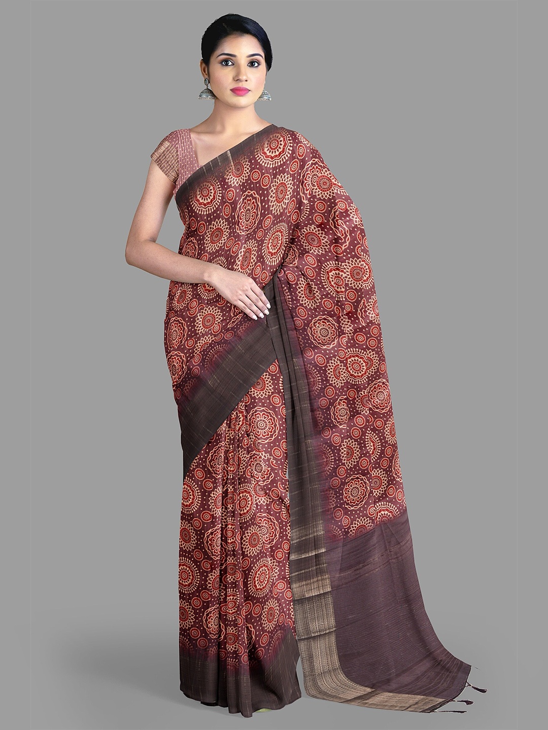 

The Chennai Silks Ajrak Block Zari Banarasi Saree, Maroon