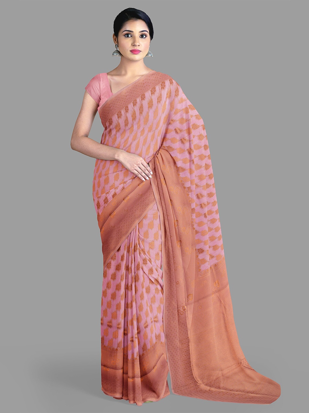 

The Chennai Silks Floral Zari Sambalpuri Saree, Rose