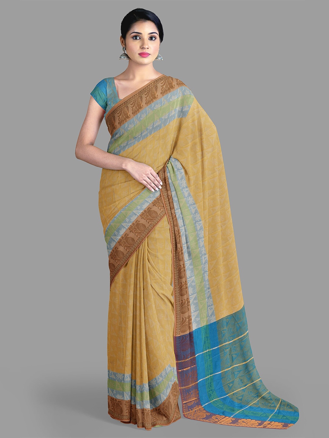 

The Chennai Silks Woven Design Zari Saree, Khaki