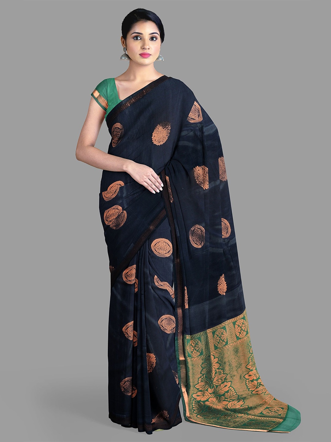 

The Chennai Silks Woven Design Zari Sambalpuri Saree, Navy blue