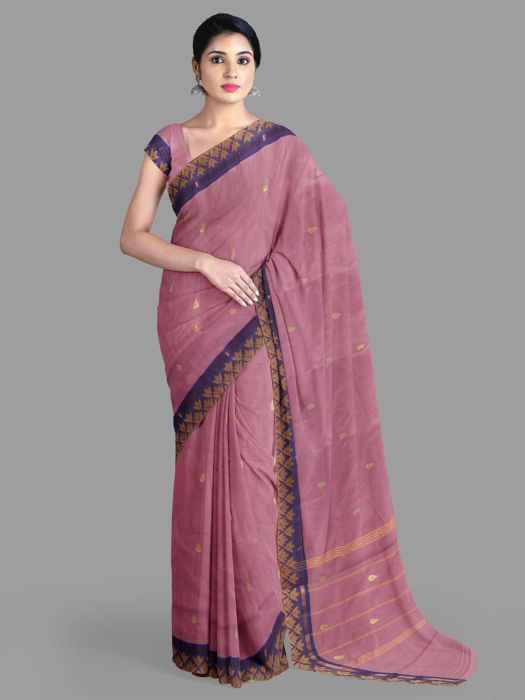 

The Chennai Silks Floral Zari Pure Cotton Chettinad Saree, Pink