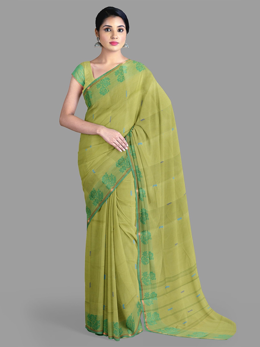 

The Chennai Silks Woven Design Pure Cotton Chettinad Saree, Green