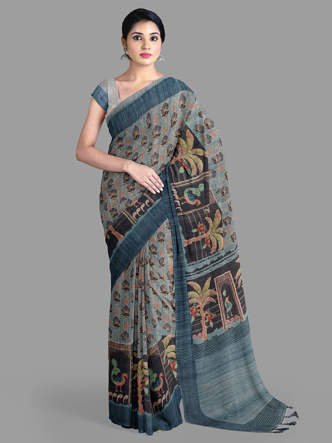 

The Chennai Silks Floral printed Sambalpuri Saree, Blue