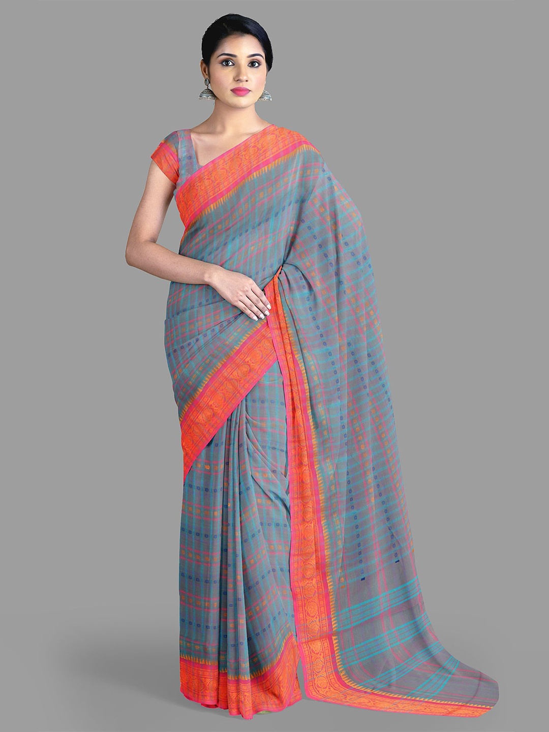 

The Chennai Silks Woven Design Pure Cotton Chettinad Saree, Blue