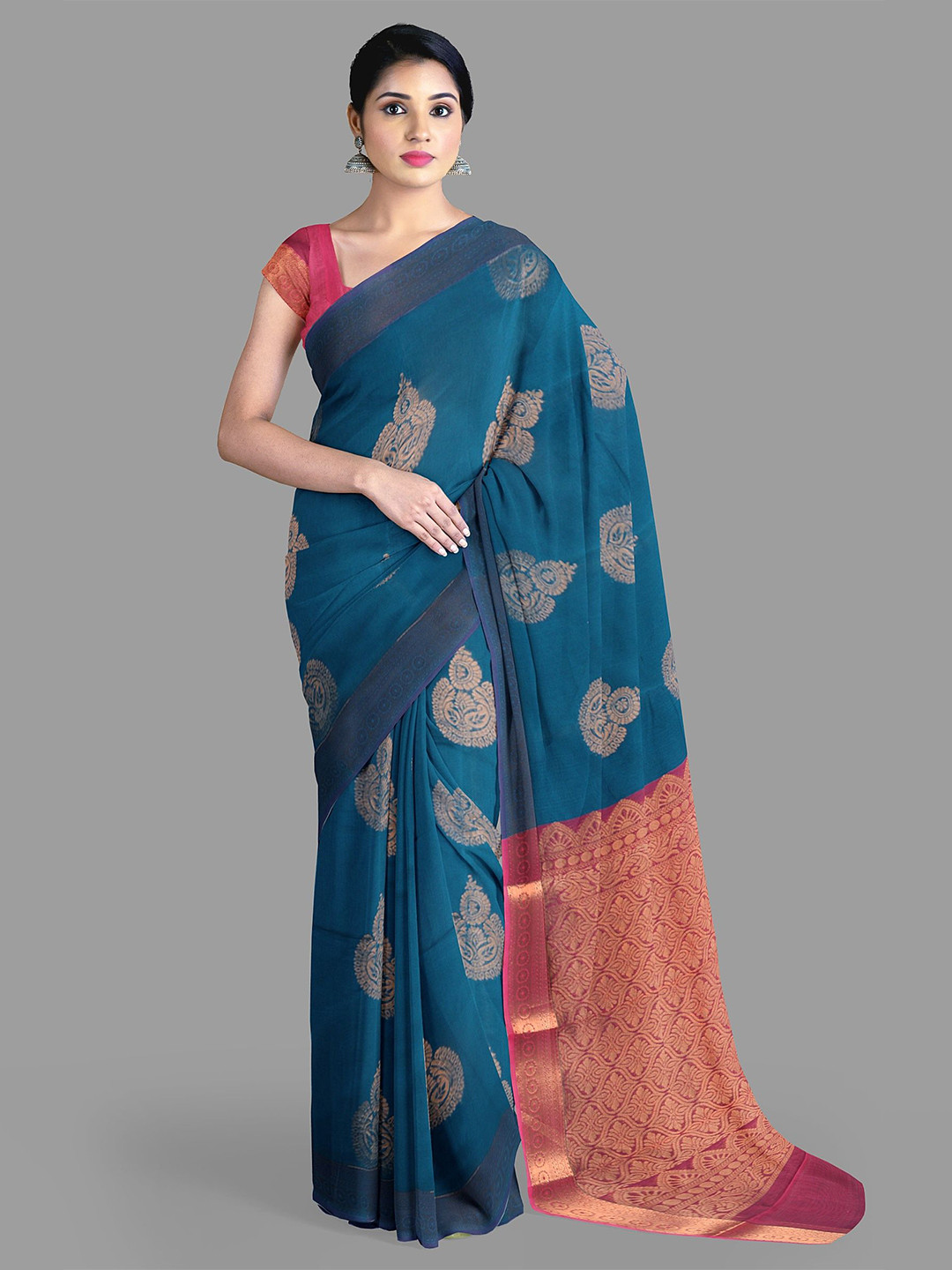 

The Chennai Silks Woven Design Zari Maheshwari Saree, Blue