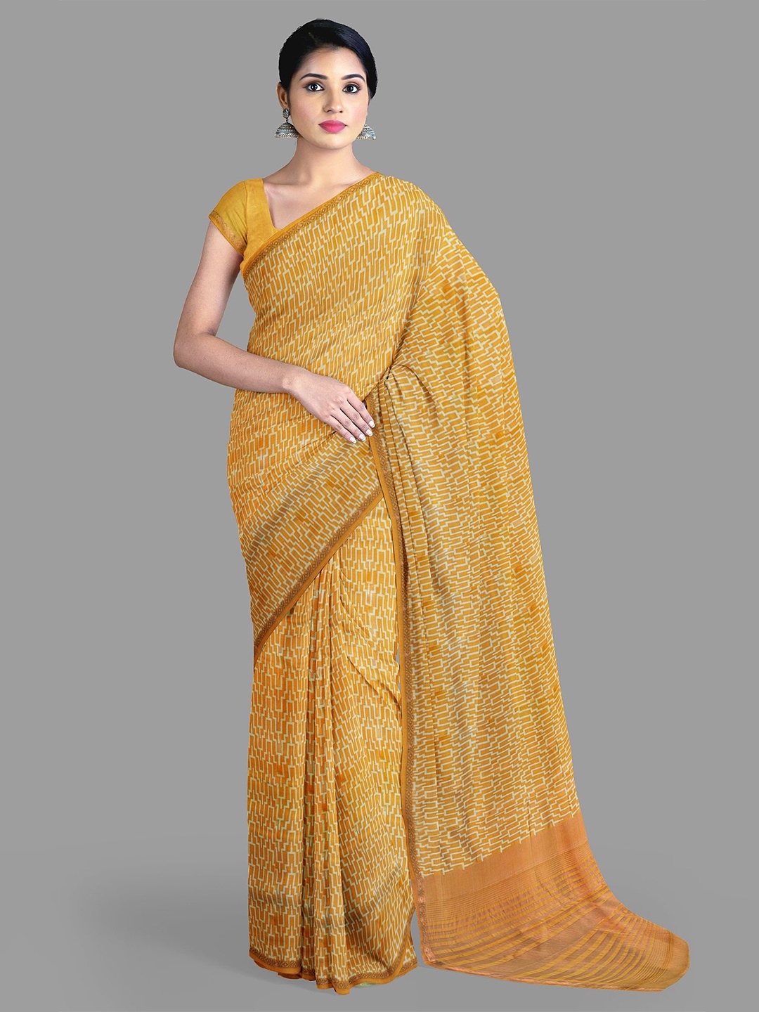 

The Chennai Silks Printed Chanderi Saree, Mustard