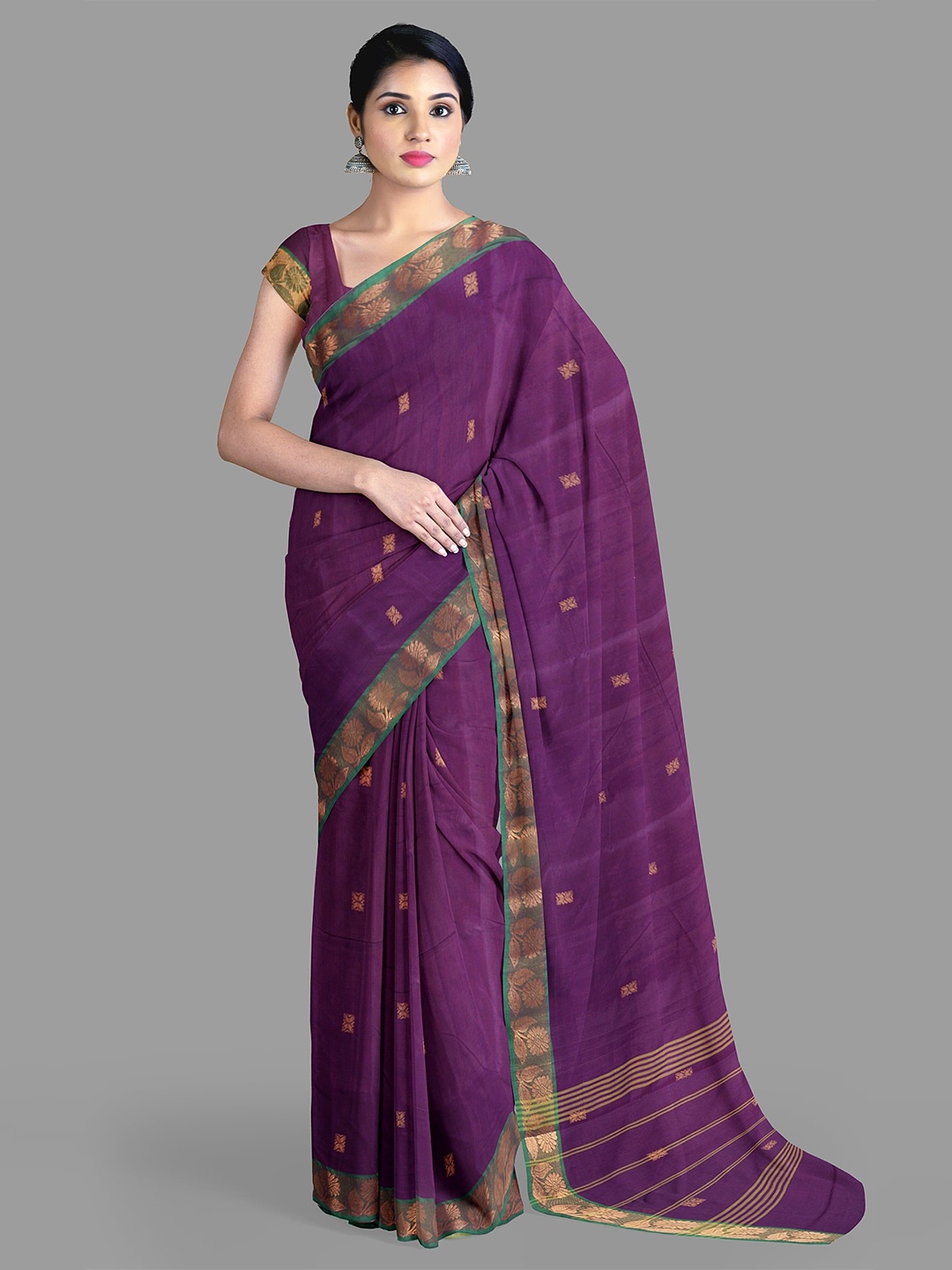 

The Chennai Silks Ethnic Motifs Zari Pure Cotton Chettinad Saree, Violet