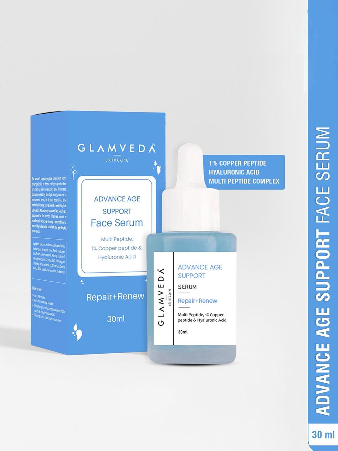 

GLAMVEDA 1% Copper peptide + Hyaluronic Acid Anti Aging Serum - 30 ml, Blue