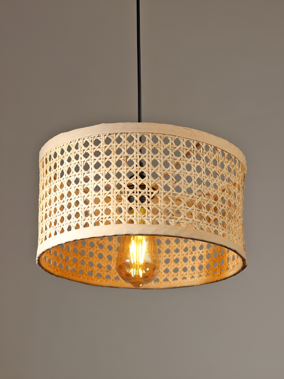 

HABERE INDIA Beige Textured Wooden Ceiling Lamp