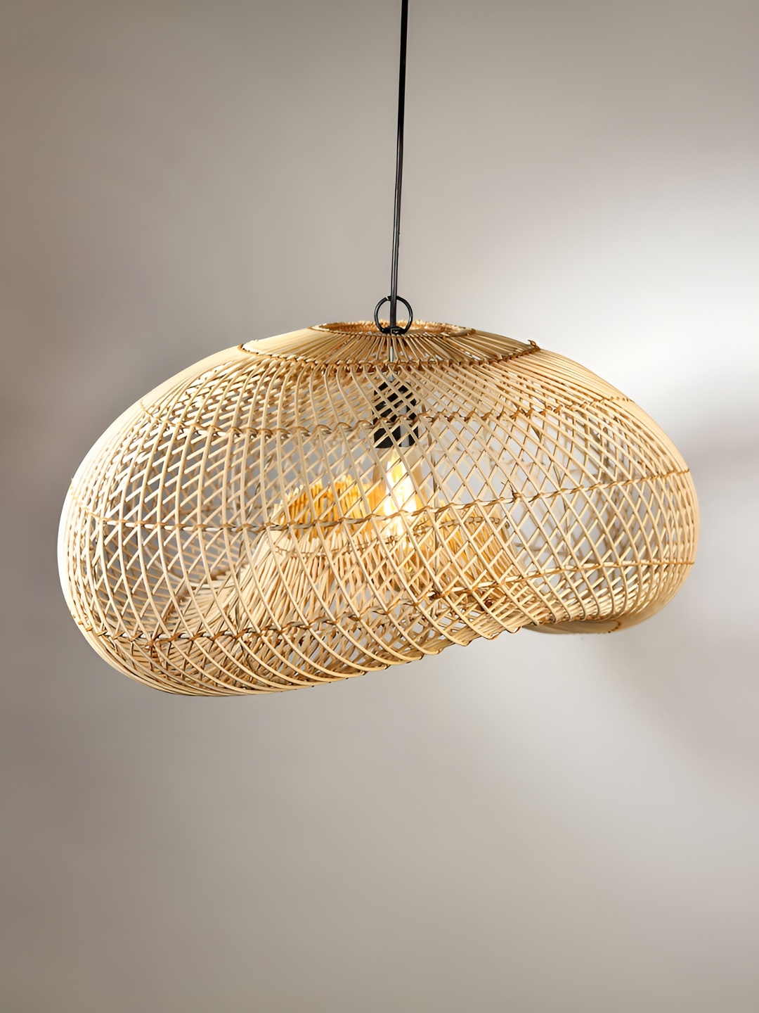 

HABERE INDIA Beige Textured Wooden Ceiling Lamp