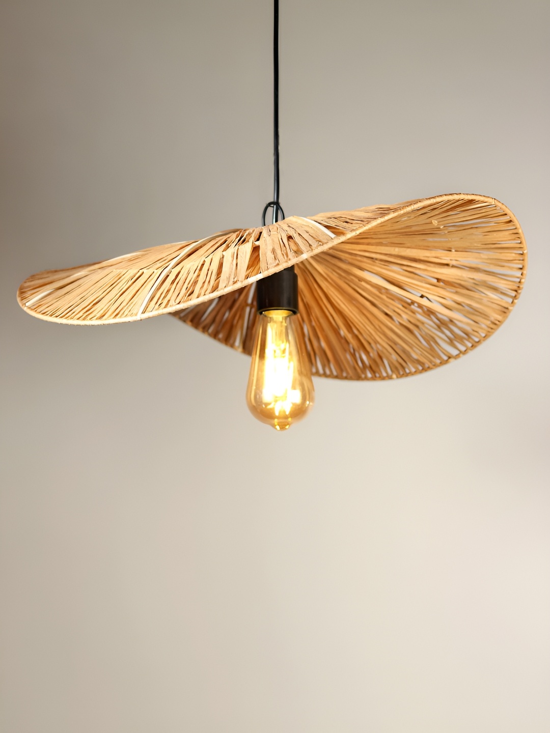 

HABERE INDIA Beige Bamboo Textured Ceiling Lamp