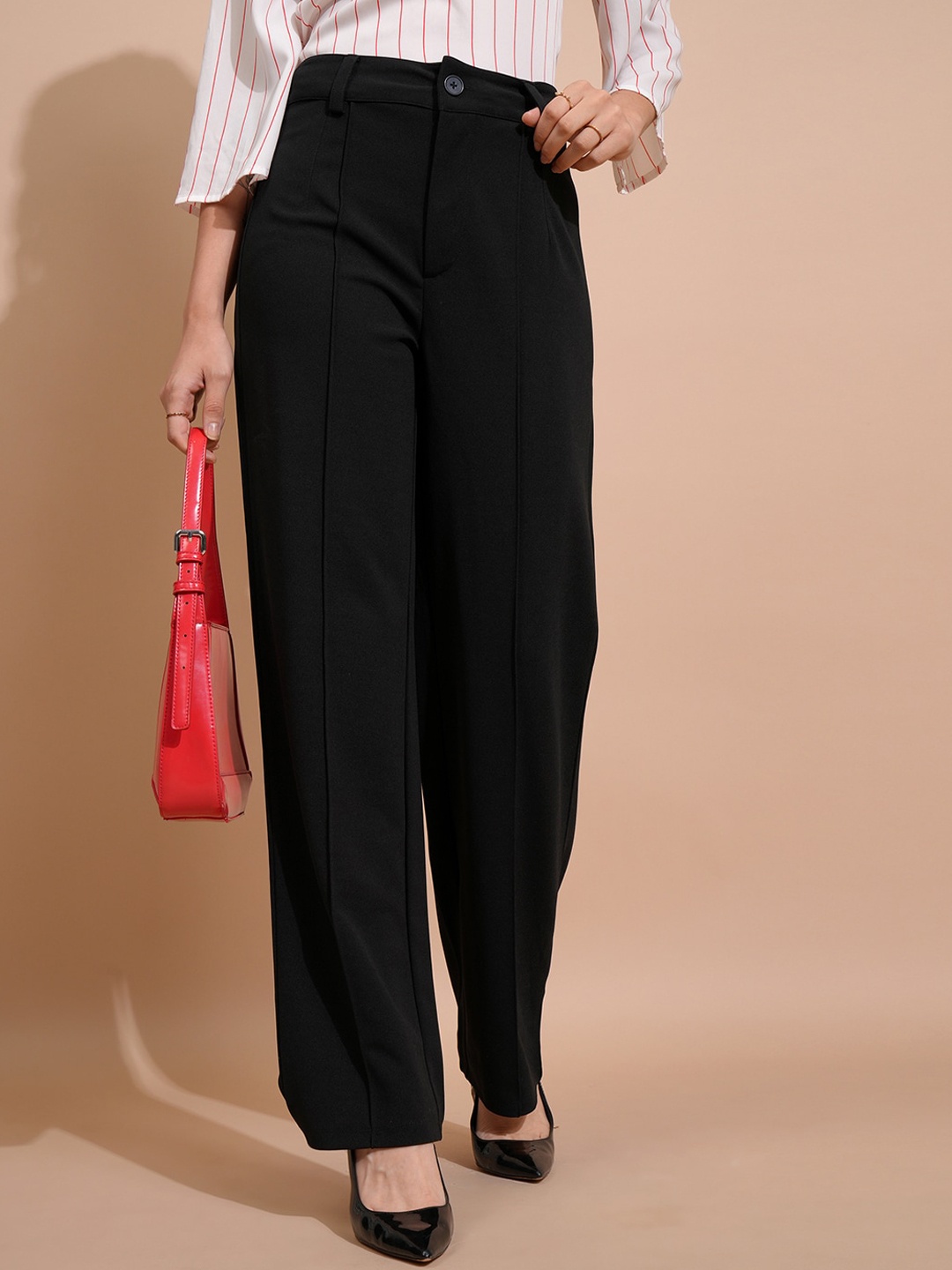 

Tokyo Talkies Black Women Mid-Rise Straight Fit Parallel Trousers