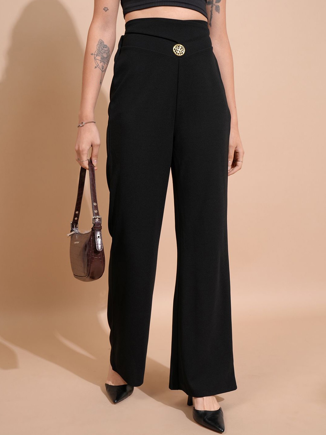 

Tokyo Talkies Black Women Mid-Rise Relaxed Fit Trousers
