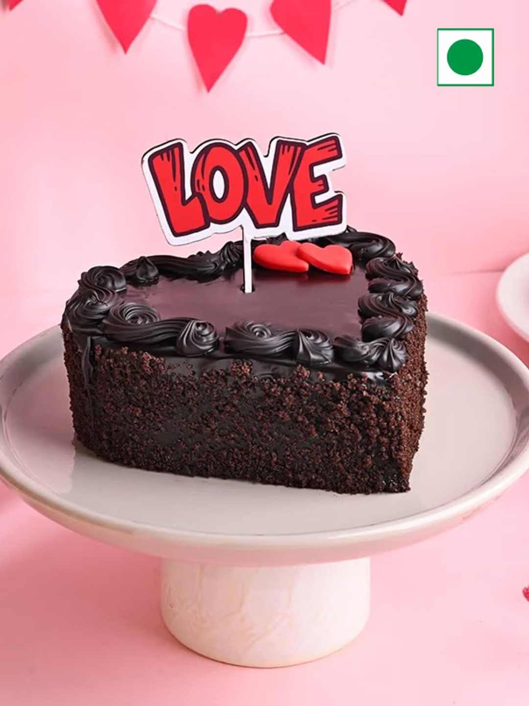 

Floweraura Chocolate Flavour Eggless Heart Shape Cake With Love Topper-500 g, Black