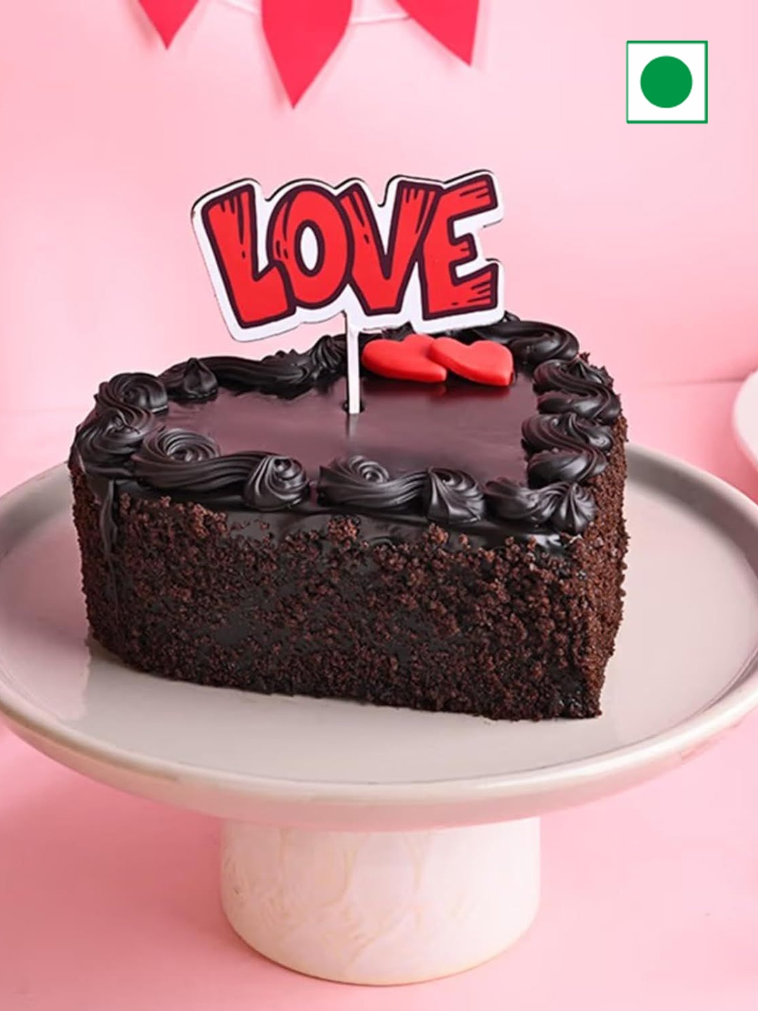 

Floweraura Chocolate Flavour Eggless Heart Shape Cake With Love Topper 1 kg, Black