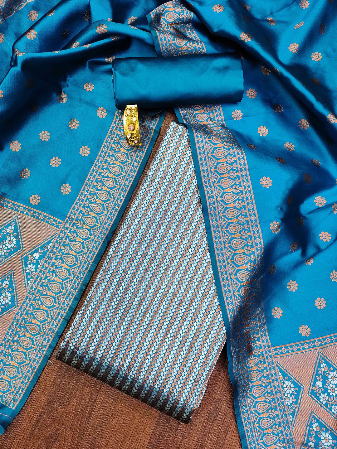 

Ishin Woven Design Unstitched Dress Material, Blue