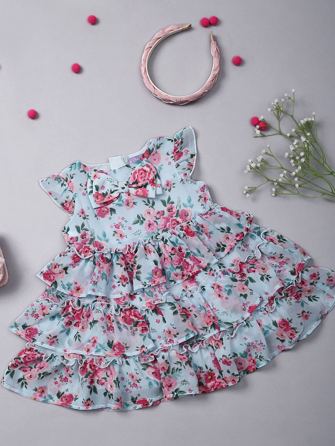 

One Friday Girls Floral Print Fit & Flare Dress, Blue