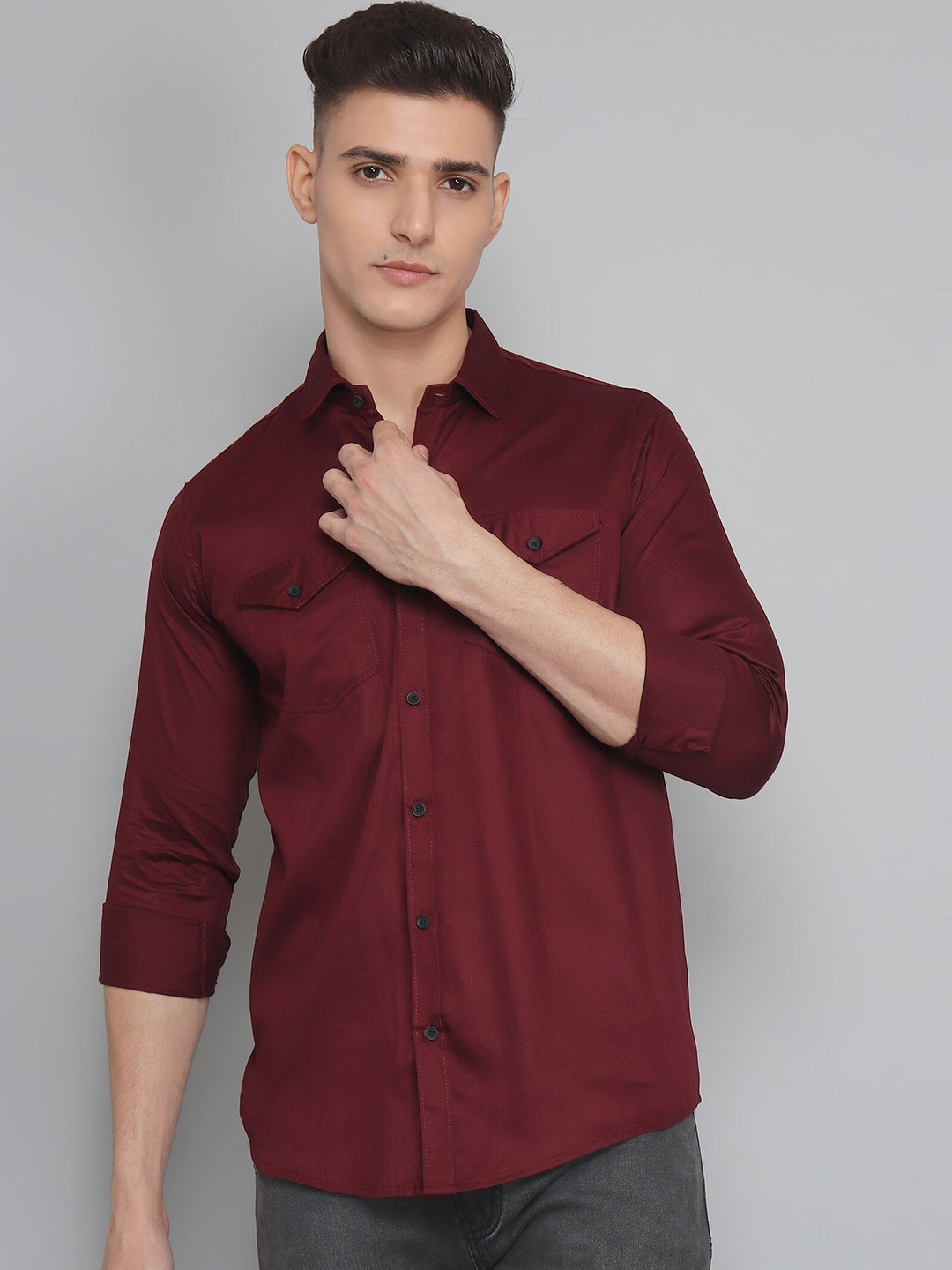 

TRYBUY.IN Original Cotton Spread Collar Casual Shirt, Maroon
