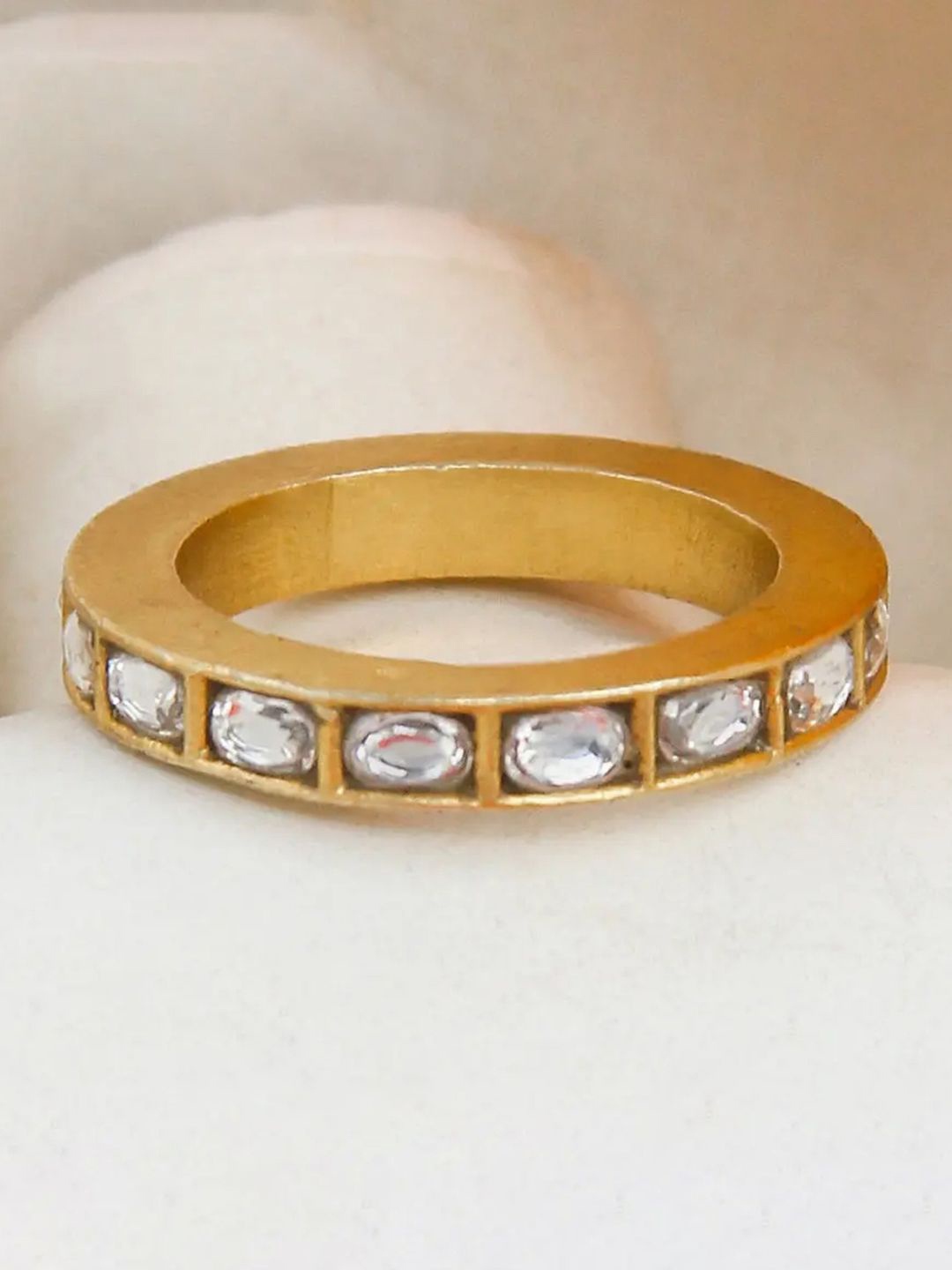 

Unniyarcha 92.5 Silver Gold-Plated Polki Stone-Studded Finger Ring