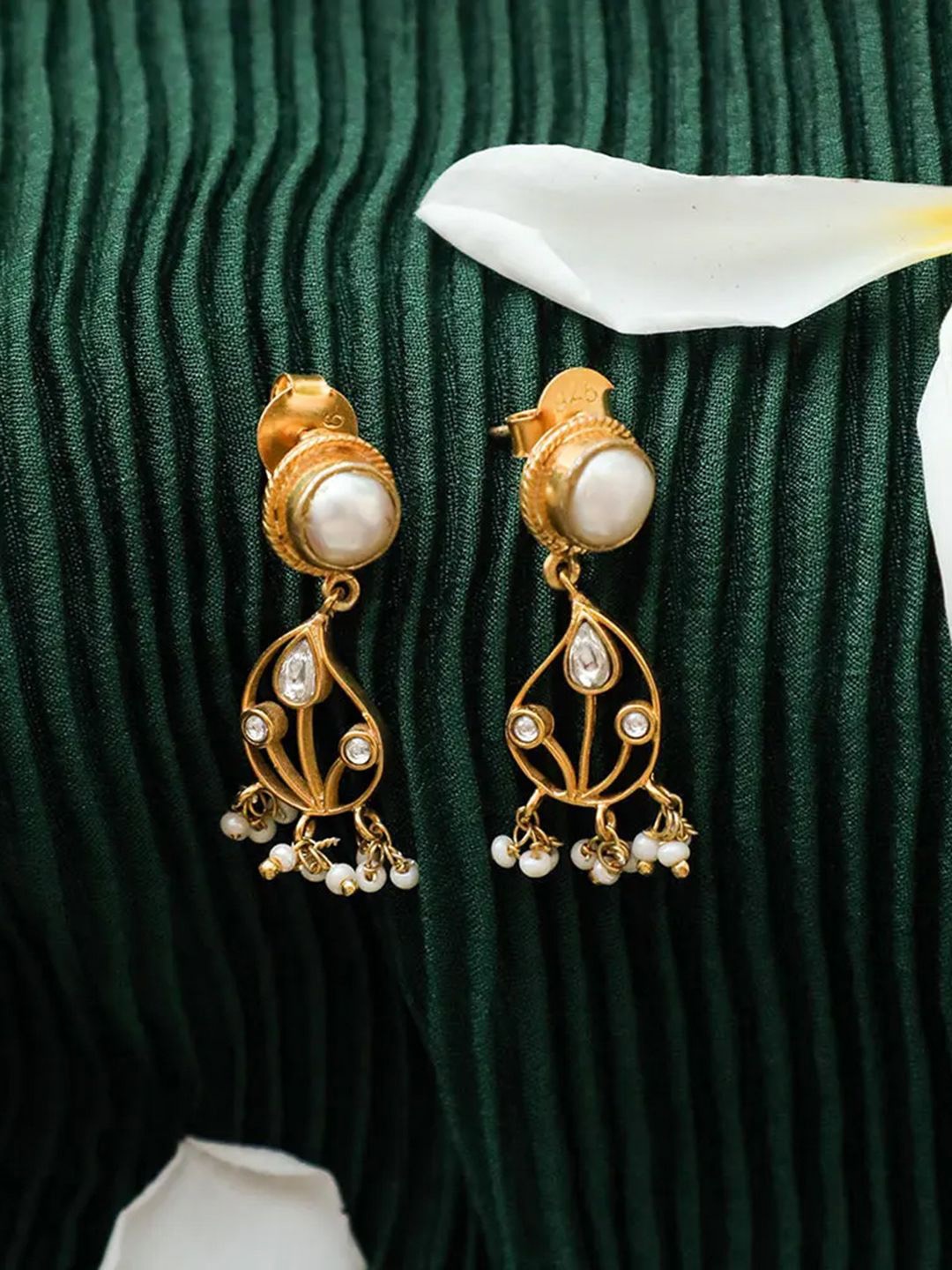 

Unniyarcha Gold Plated 92.5 Silver Contemporary Drop Earrings