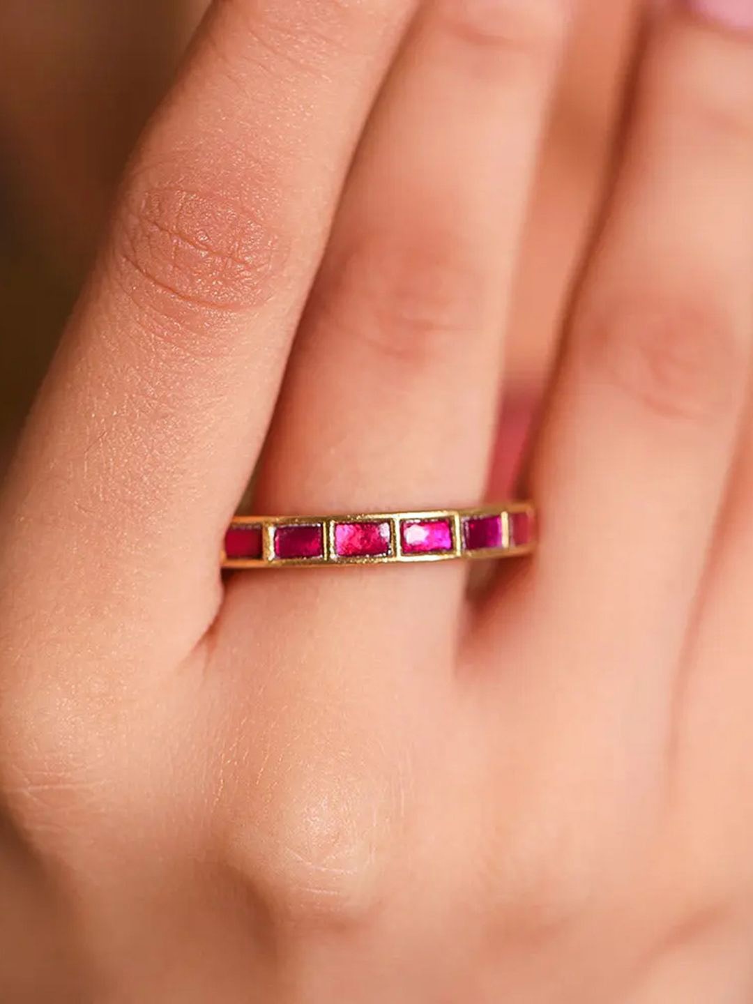 

Unniyarcha 92.5 Silver Gold-Plated Polki Stone-Studded Finger Ring