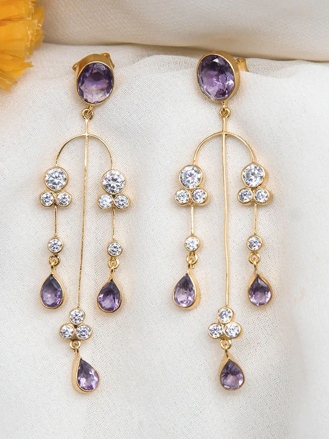 

Unniyarcha Gold Plated 92.5 Silver Contemporary Drop Earrings