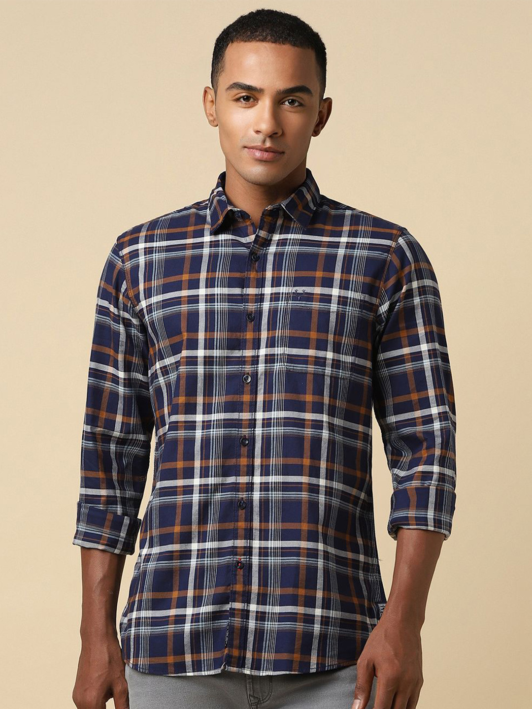 

Allen Solly Tartan Checks Full Sleeves Cotton Shirt, Navy blue
