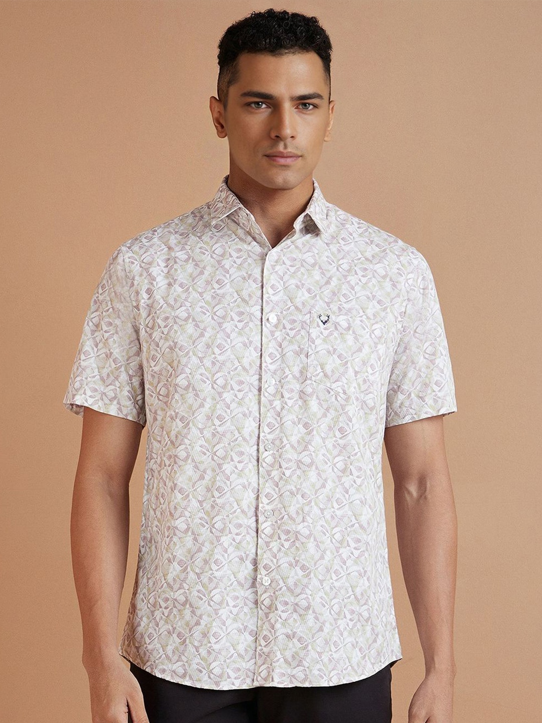 

Allen Solly Slim Fit Floral Printed Half Sleeves Cotton Shirt, White