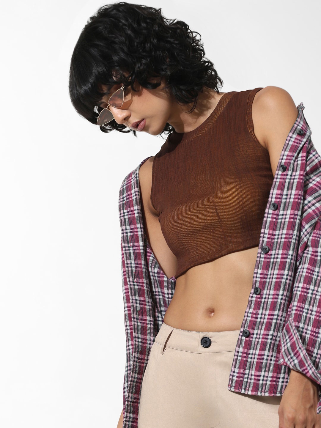 

ONLY Sleeveless Slim Fit T-shirt, Brown