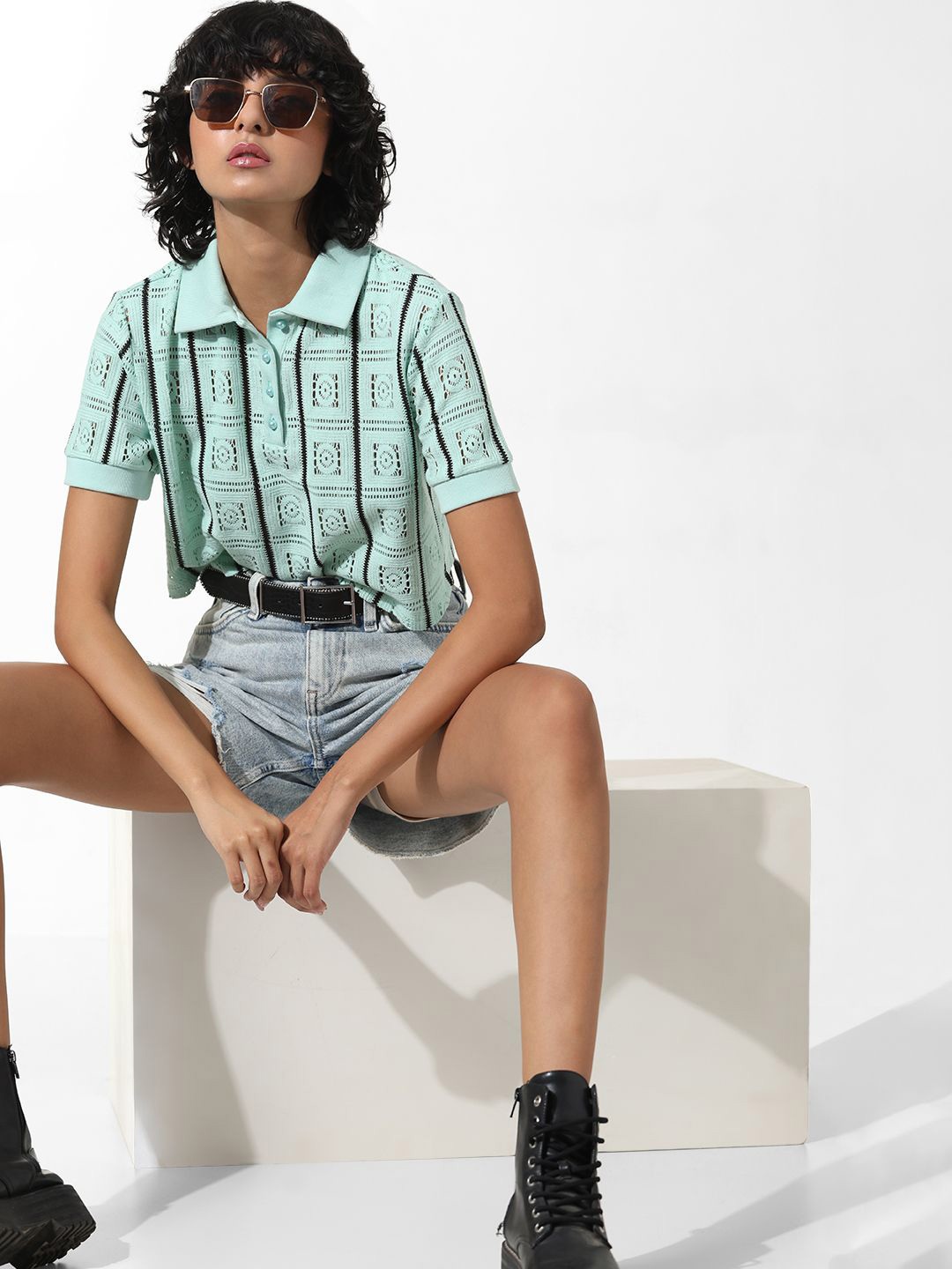 

ONLY Striped Polo Collar Short Sleeves T-shirt, Green