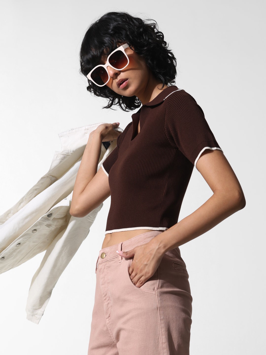 

ONLY Polo Collar Short Sleeves T-shirt, Brown