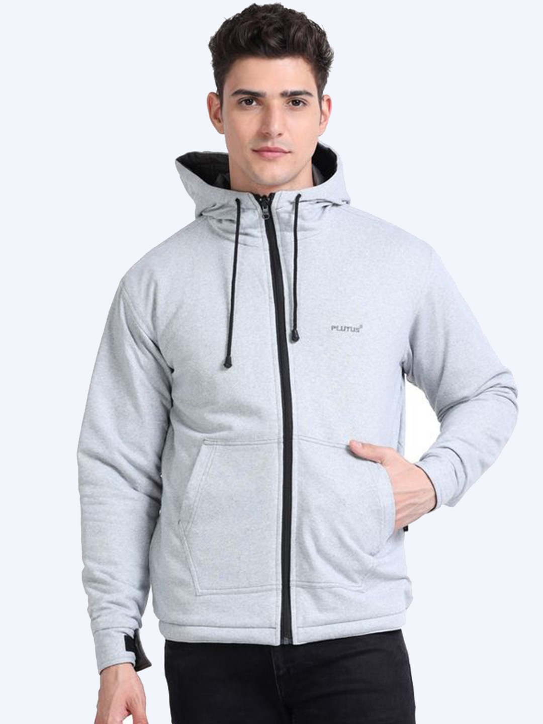 

Plutus Men Striped Reversible Outdoor Puffer Jacket with Patchwork, Grey
