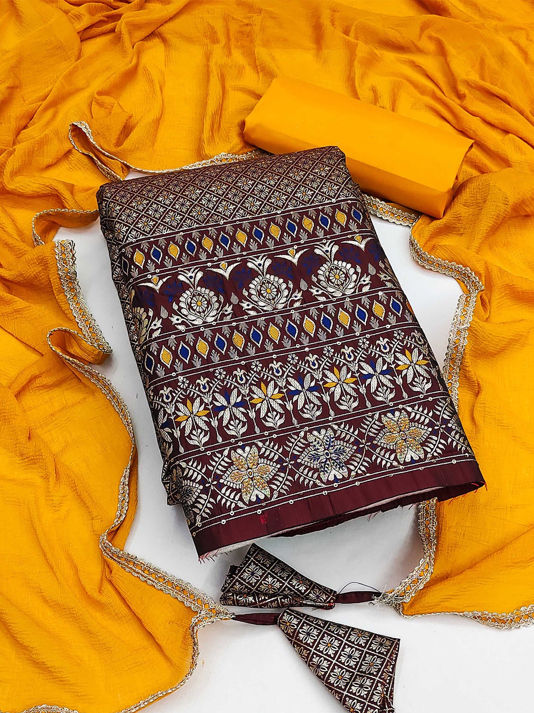 

Ishin Unstitched Dress Material, Coffee brown