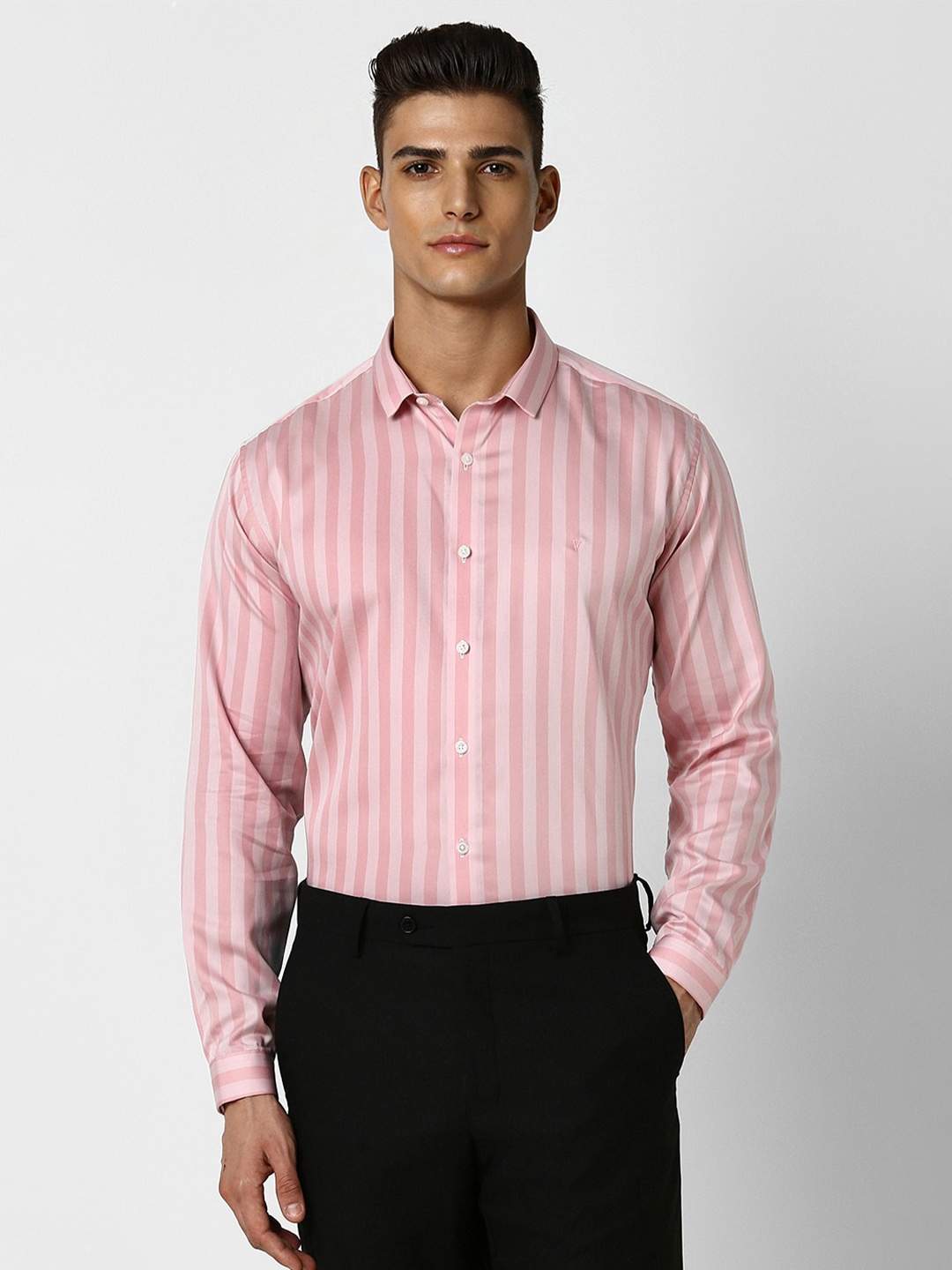 

V Dot Slim Fit Opaque Striped Cotton Casual Shirt, Pink