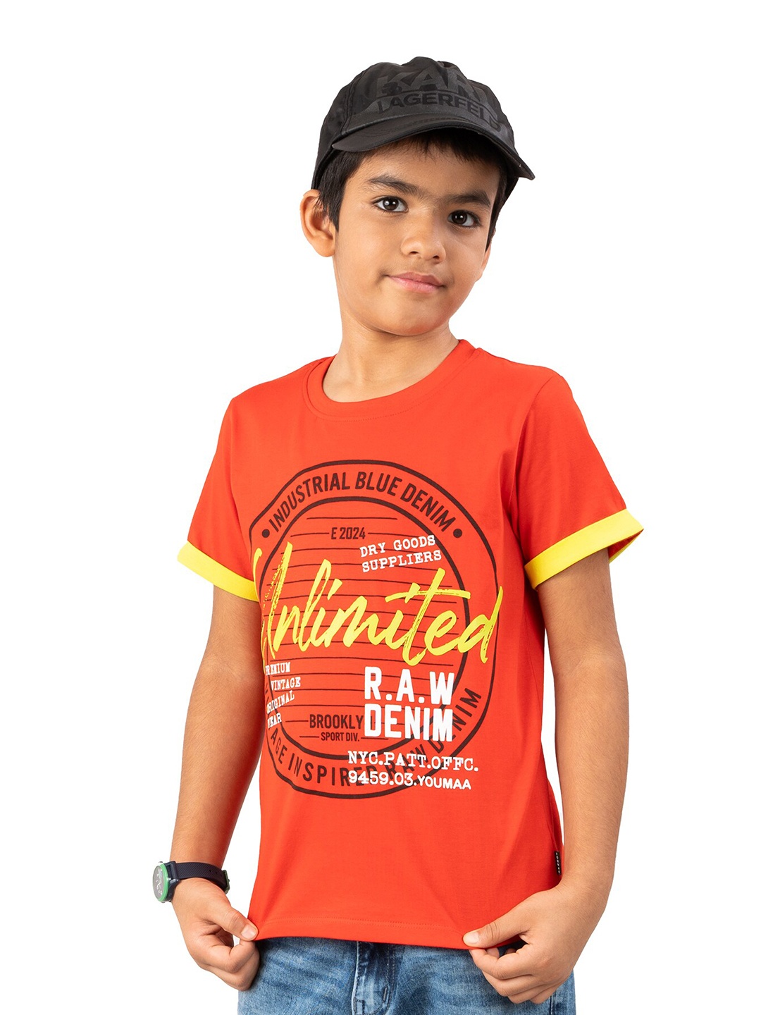 

YOUMAA Boys Round Neck Printed Regular Fit Pure Cotton T-shirt, Red