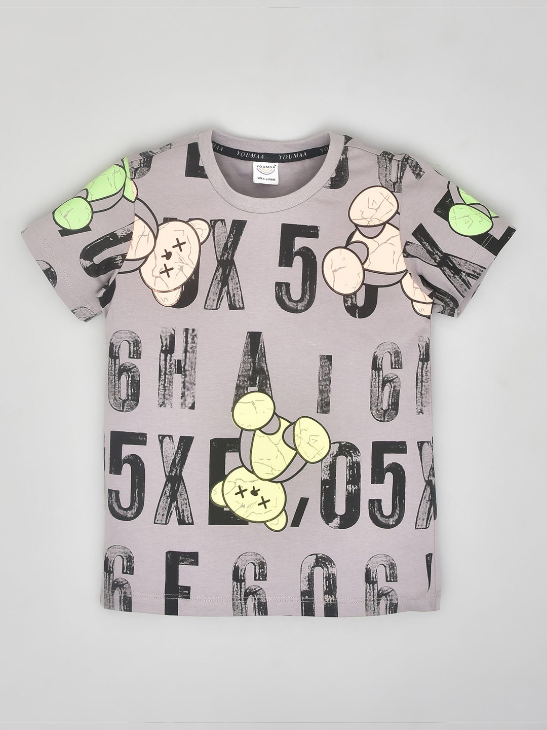 

YOUMAA Boys Printed Pure Cotton Applique T-shirt, Grey