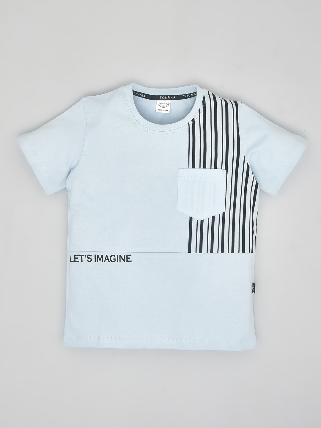

YOUMAA Boys Striped Round Neck Pure Cotton T-shirt, Blue