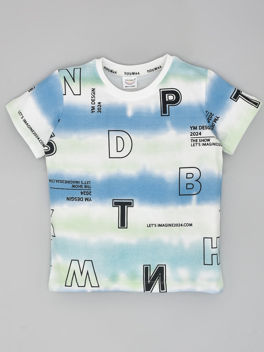 

YOUMAA Boys Typography Printed Round Neck Pure Cotton T-shirt, Blue