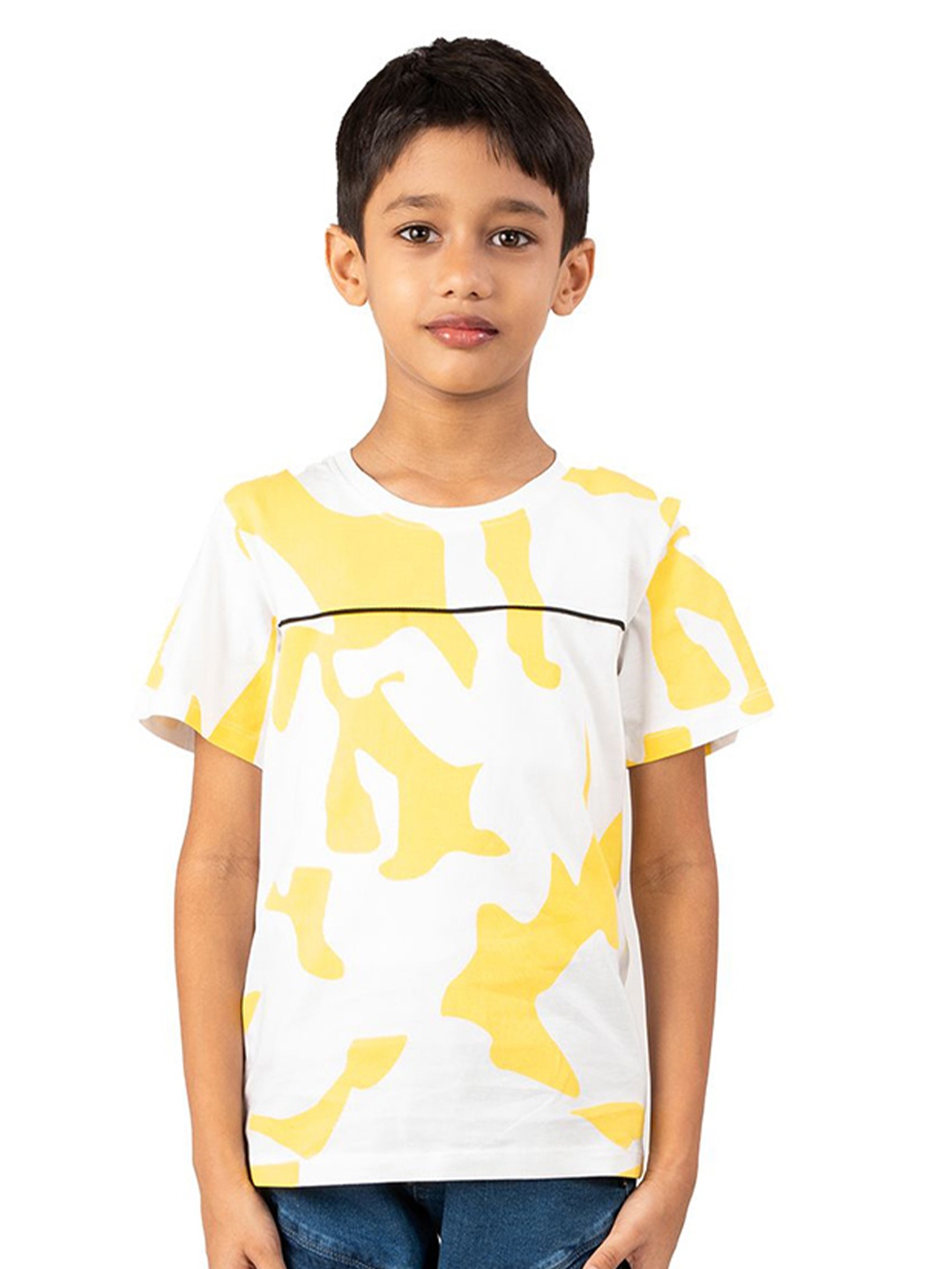 

YOUMAA Boys Abstract Printed Round Neck Pure Cotton T-shirt, Yellow